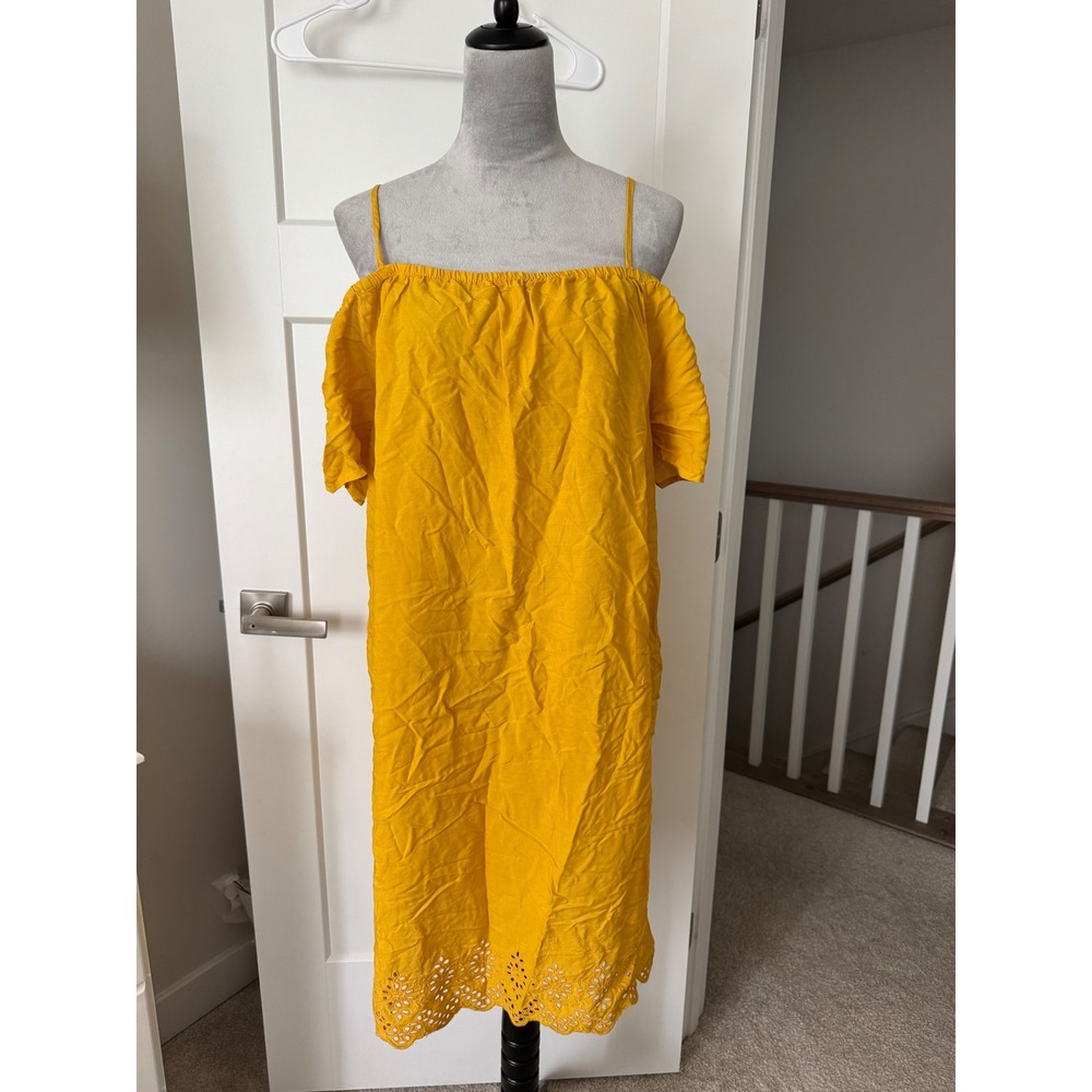 Old Navy Bohemian Womens Mustard Yellow Cold Shoulder Eyelet Hem Dress Large
